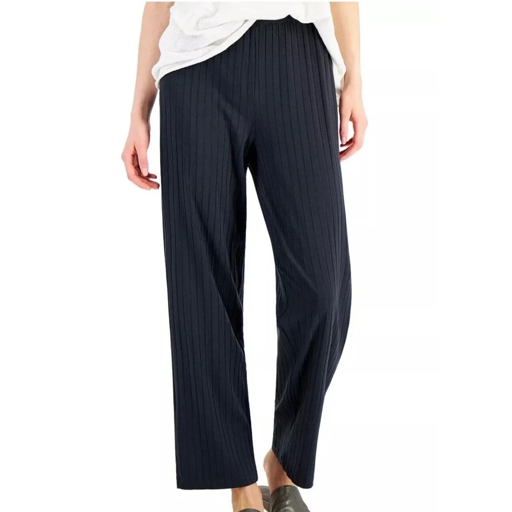 Eileen Fisher Grey‎ Washable Stretch Rib Straight Pant Womens Large